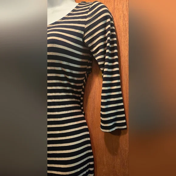 Necessary clothing black&tan stripped cross back stretchy dress SO CUTE! szS - Picture 4 of 7